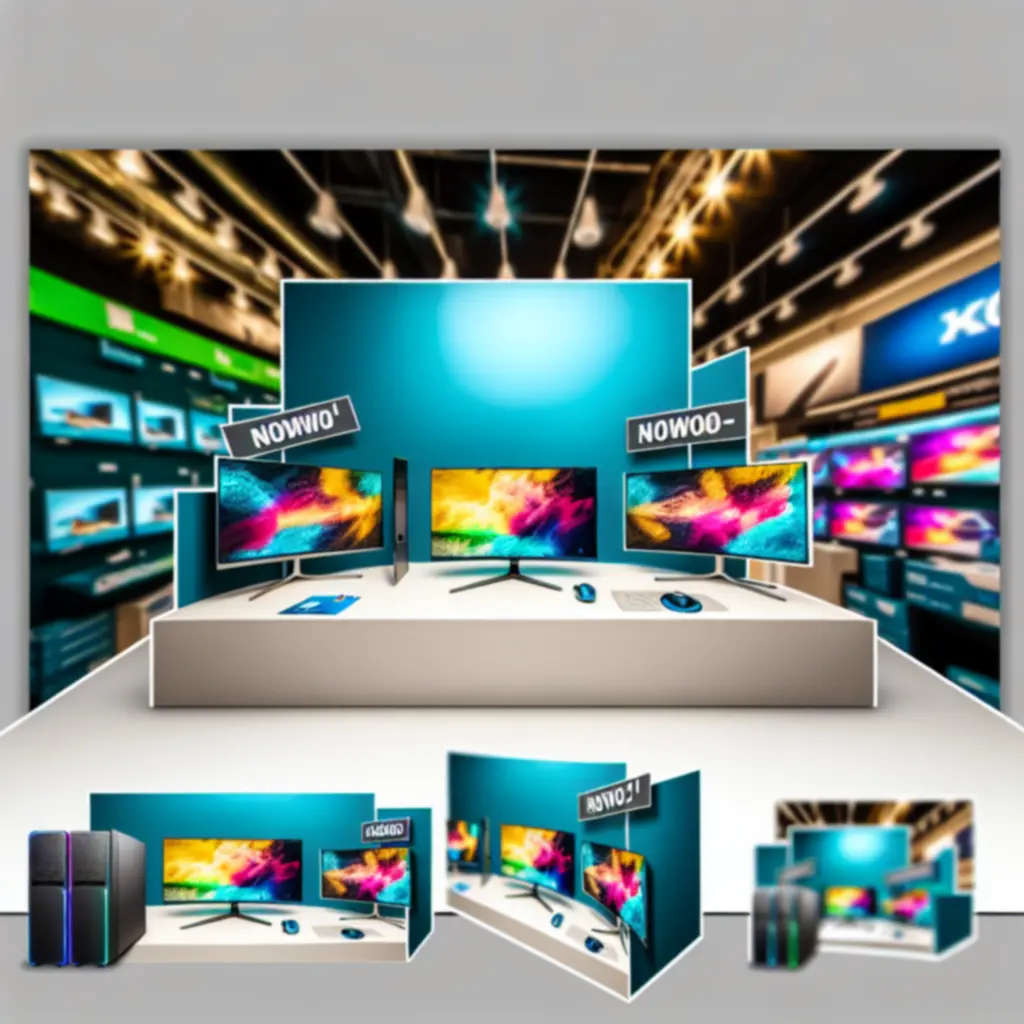 Nowe modele komputerów stacjonarnych prezentowane na tle futurystycznego, niebieskiego światła