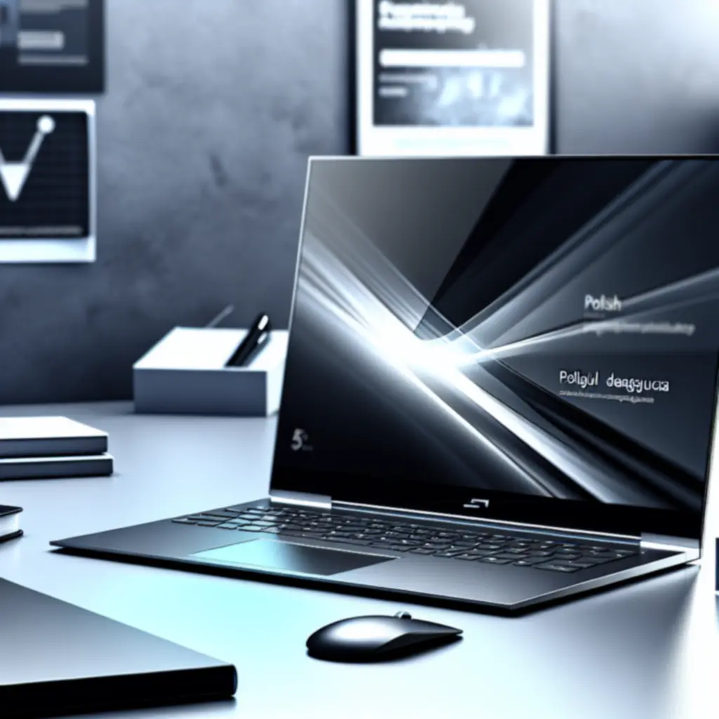 Nowoczesny laptop z wyświetlaczem wysokiej rozdzielczości prezentowany na ciemnym tle