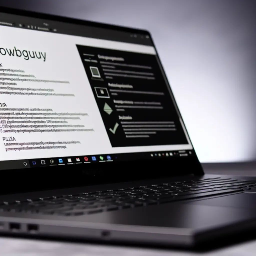Szczegółowe zbliżenie laptopa z wyświetlonym panelem specyfikacji technicznej