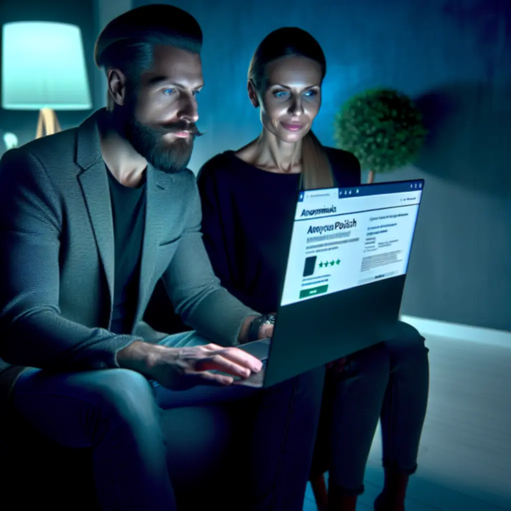 Laptop na biurku z widocznym panelem opinii klientów